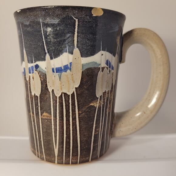 Krause Vintage Pottery 1990 Geometric Mug Clay Coffee Tea Blue/Brown - Picture 3 of 12